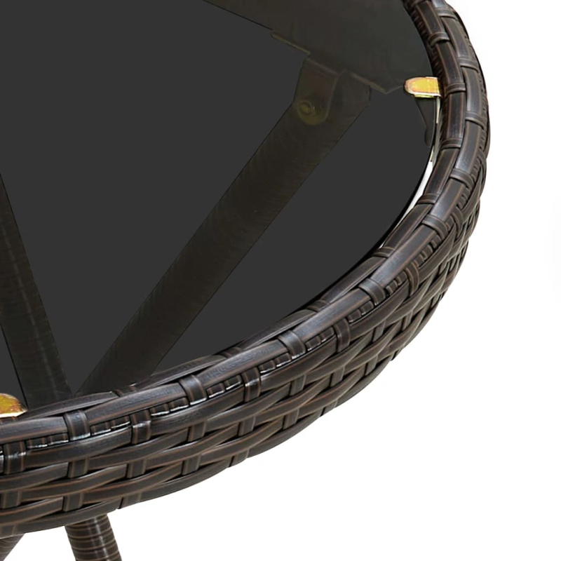 vidaXL kafijas galdiņš, brūns, 60 cm, PE rotangpalma un rūdīts stikls