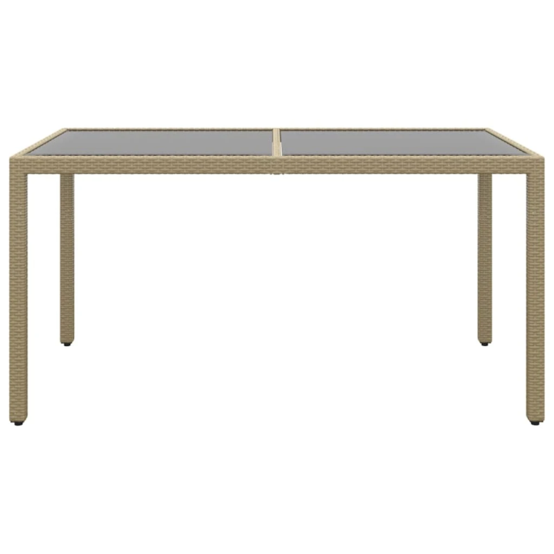 vidaXL dārza galds, 150x90x75 cm, rūdīts stikls, bēša PE rotangpalma