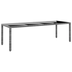 vidaXL dārza galds, 250x100x75cm, rūdīts stikls, pelēka PE rotangpalma