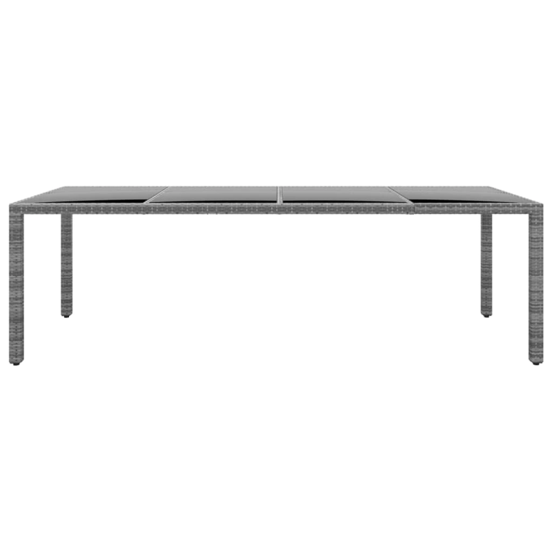 vidaXL dārza galds, 250x100x75cm, rūdīts stikls, pelēka PE rotangpalma