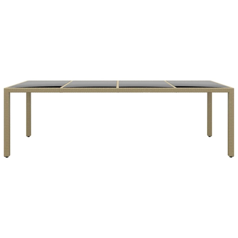 vidaXL dārza galds ar stikla virsmu, bēša polietilēna rotangpalma