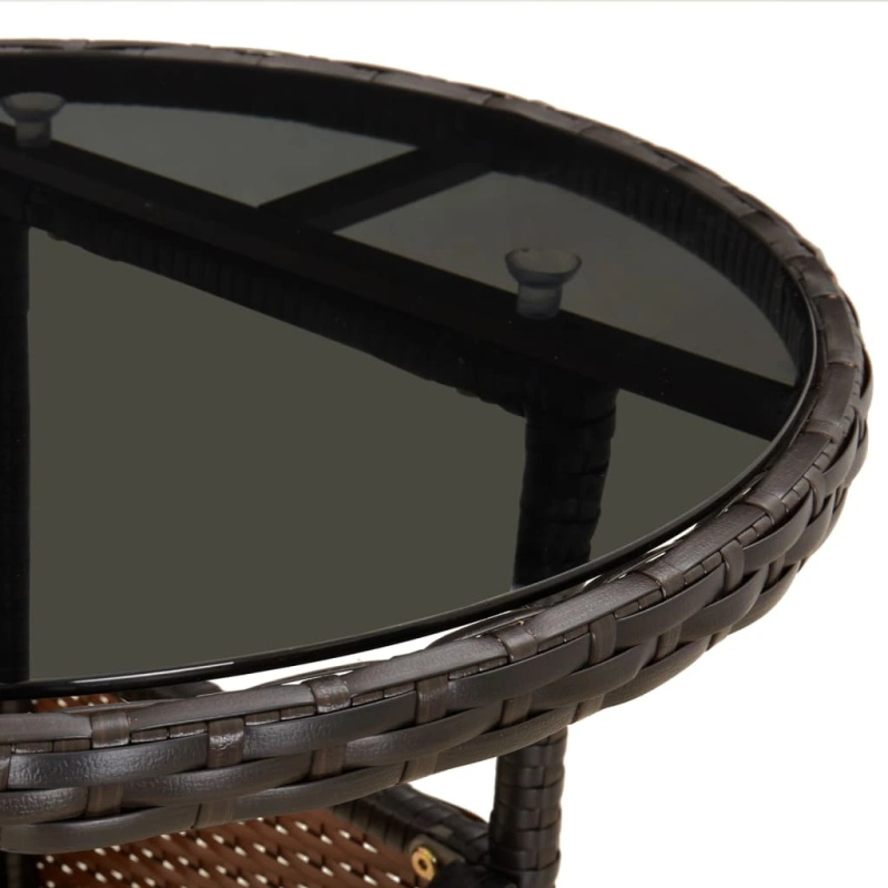 vidaXL dārza galds, DIA60x75 cm, rūdīts stikls, brūna PE rotangpalma