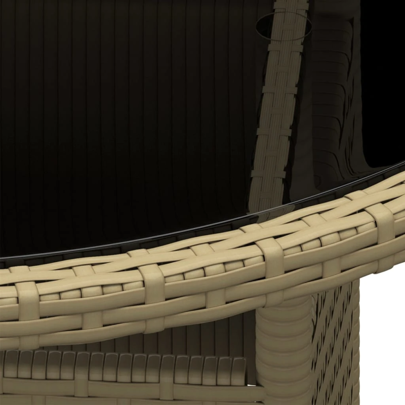 vidaXL dārza galds, DIA80x75 cm, rūdīts stikls, bēša PE rotangpalma