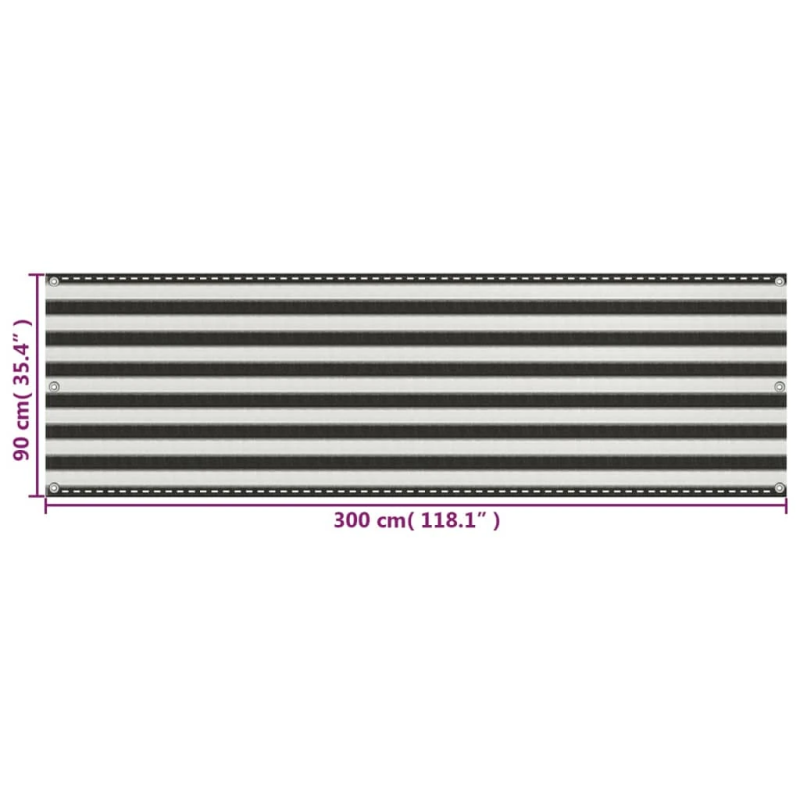 vidaXL balkona aizslietnis, 90x300 cm, antracītpelēks un balts HDPE