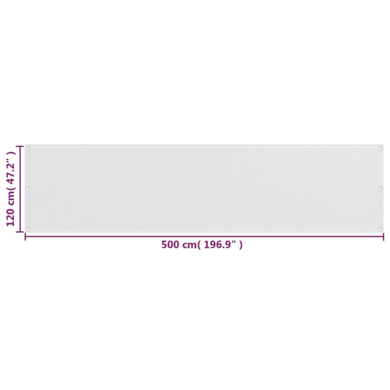 vidaXL balkona aizslietnis, 120x500 cm, balts HDPE