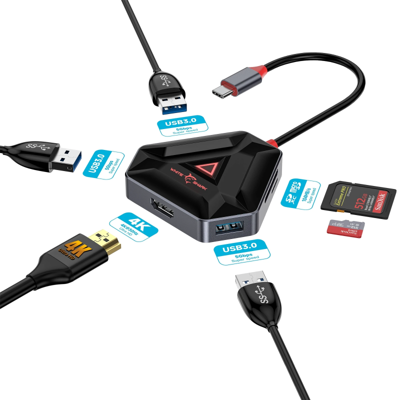 White Shark Hexagon 6 IN 1 Type-C HUB