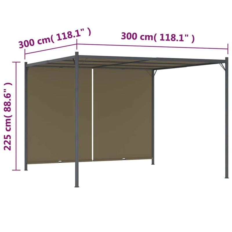 vidaXL dārza nojume ar izvelkamu jumtu, 3x3 m, pelēkbrūna, 180 g-m²