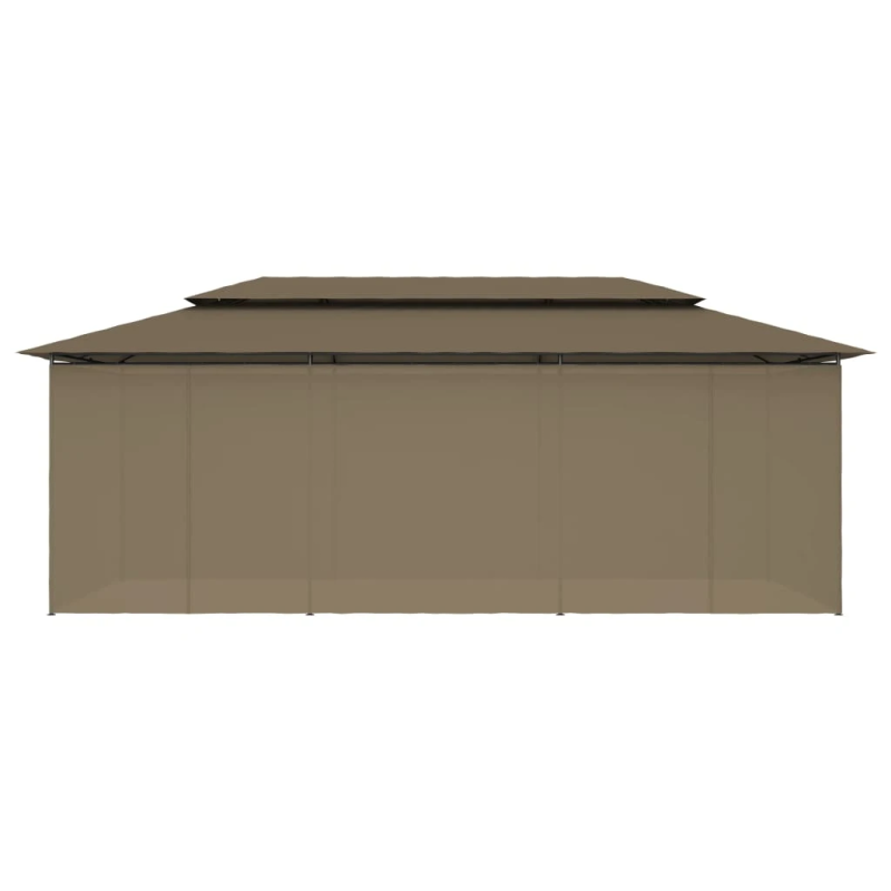 vidaXL dārza nojume ar aizkariem, 600x298x270 cm, pelēkbrūna, 180g-m²