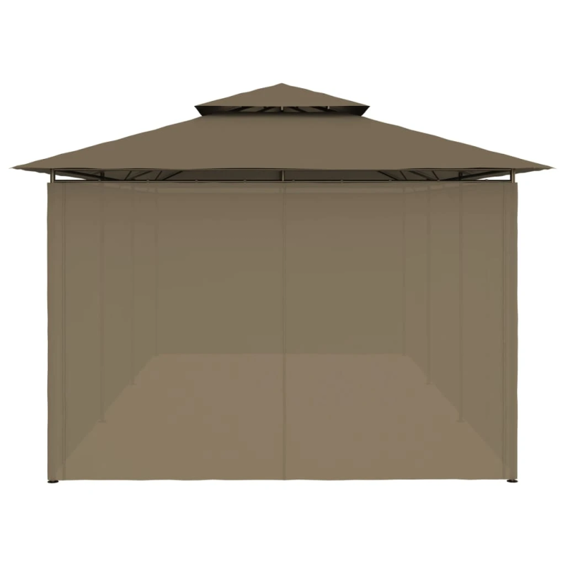 vidaXL dārza nojume ar aizkariem, 600x298x270 cm, pelēkbrūna, 180g-m²