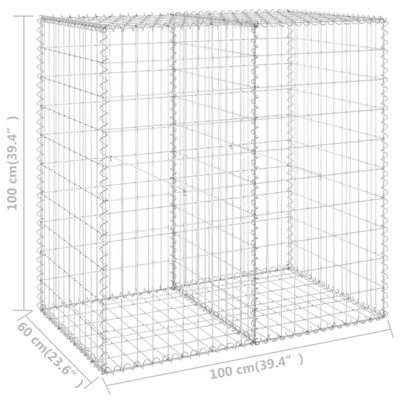 vidaXL gabions ar vāku, cinkots tērauds, 100x60x100 cm