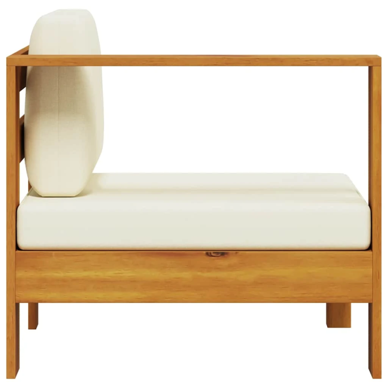 vidaXL vidējais dīvāns ar 1 roku balstu, krēmbalts, akācijas koks