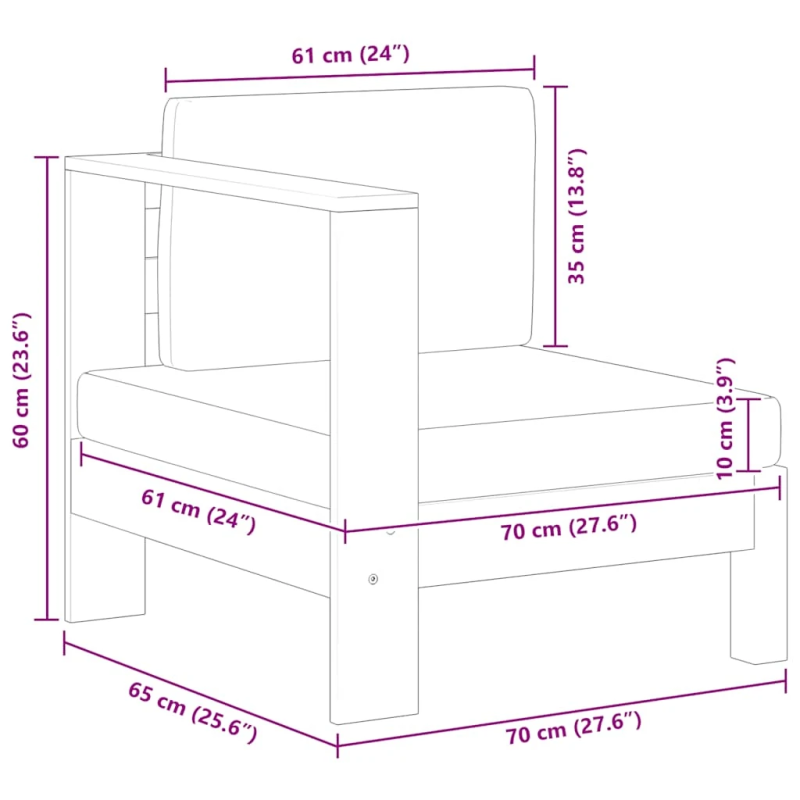 vidaXL vidējais dīvāns ar 1 roku balstu, tumši pelēks, akācijas koks