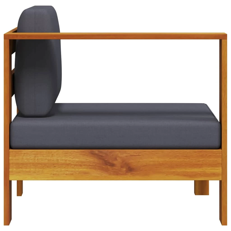 vidaXL vidējais dīvāns ar 1 roku balstu, tumši pelēks, akācijas koks