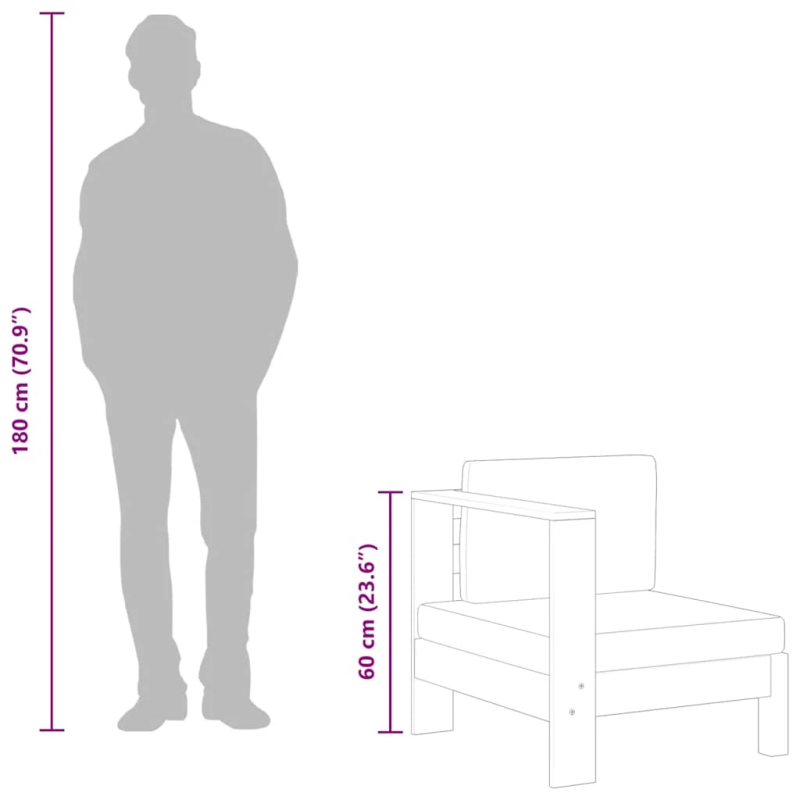 vidaXL vidējais dīvāns ar 1 roku balstu, tumši pelēks, akācijas koks