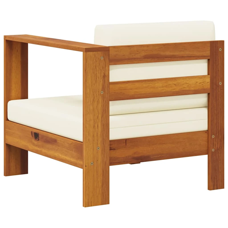 vidaXL vidējais dīvāns ar 1 roku balstu, krēmbalts, akācijas koks