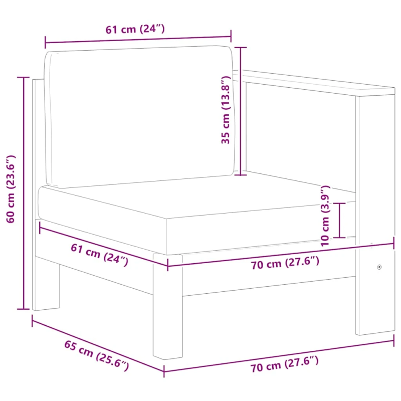 vidaXL vidējais dīvāns ar 1 roku balstu, tumši pelēks, akācijas koks
