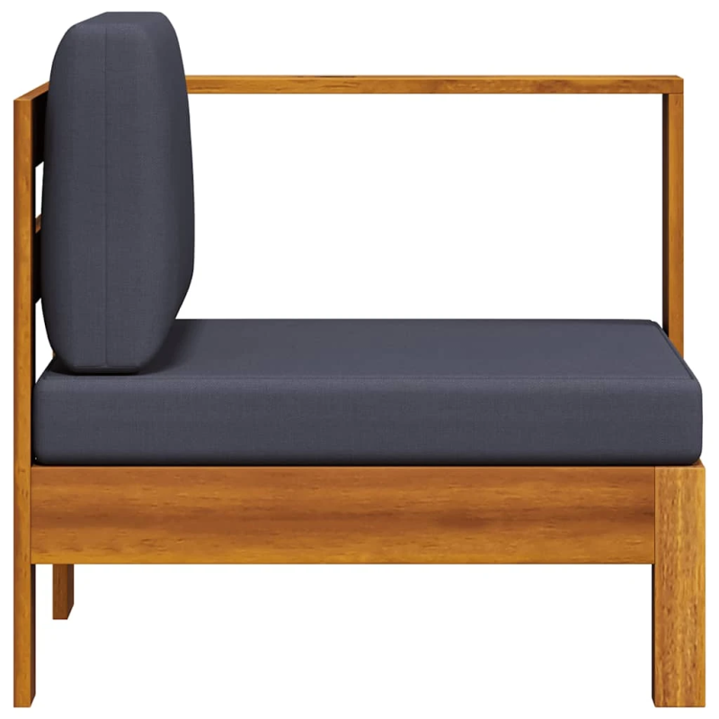 vidaXL vidējais dīvāns ar 1 roku balstu, tumši pelēks, akācijas koks