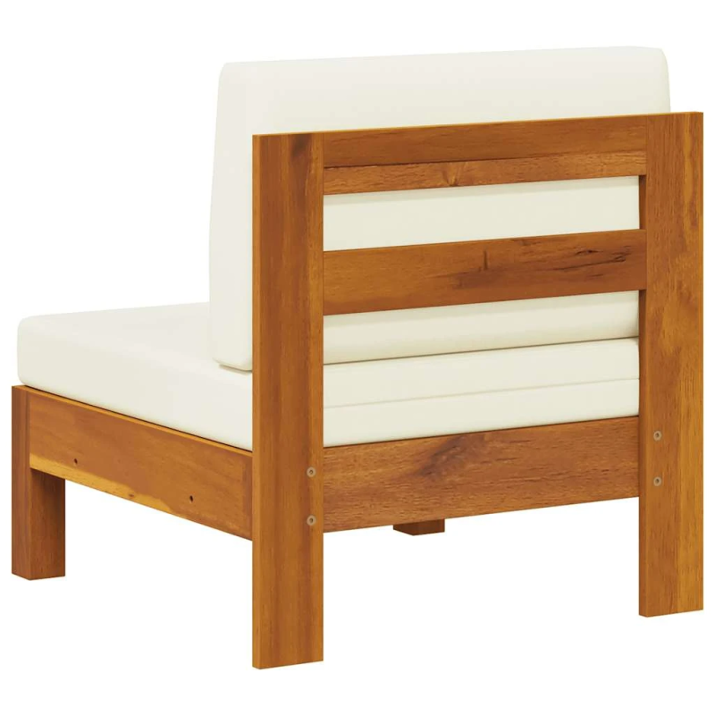 vidaXL vidējais dīvāns ar krēmbaltiem spilveniem, akācijas masīvkoks