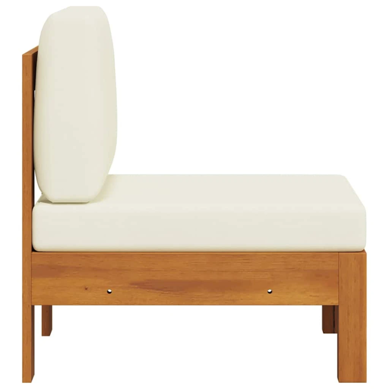 vidaXL vidējais dīvāns ar krēmbaltiem spilveniem, akācijas masīvkoks