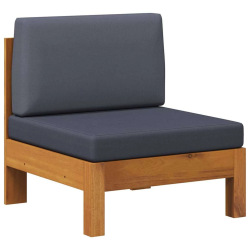 vidaXL vidējais dīvāns, tumši pelēki spilveni, akācijas masīvkoks