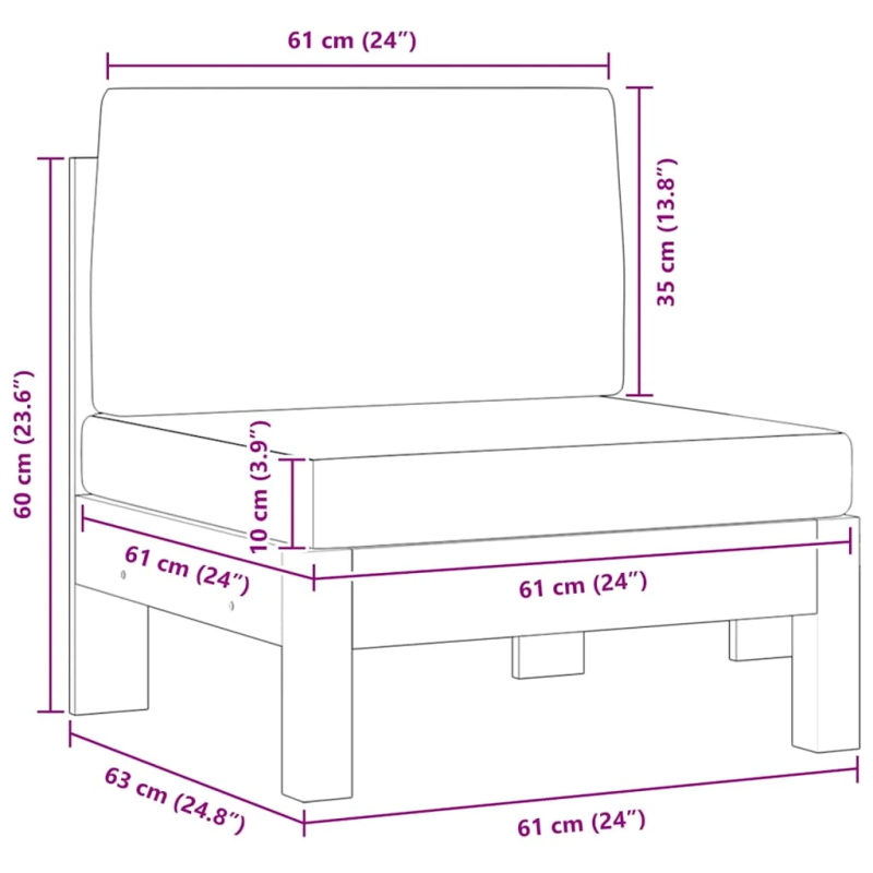 vidaXL vidējais dīvāns, tumši pelēki spilveni, akācijas masīvkoks