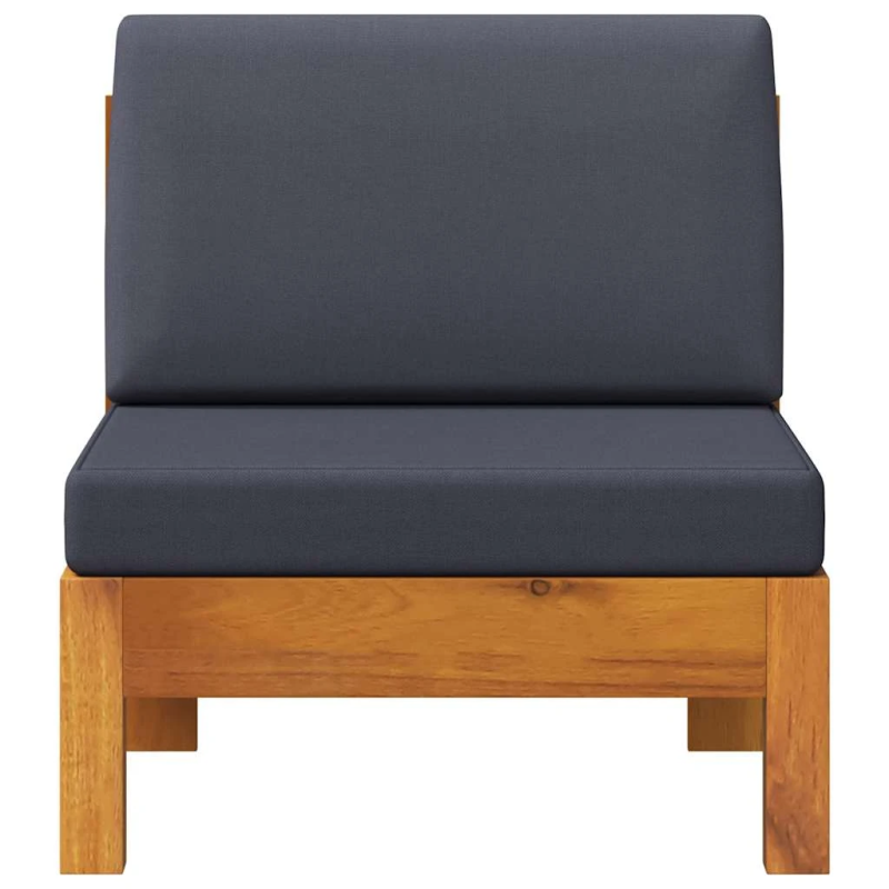 vidaXL vidējais dīvāns, tumši pelēki spilveni, akācijas masīvkoks