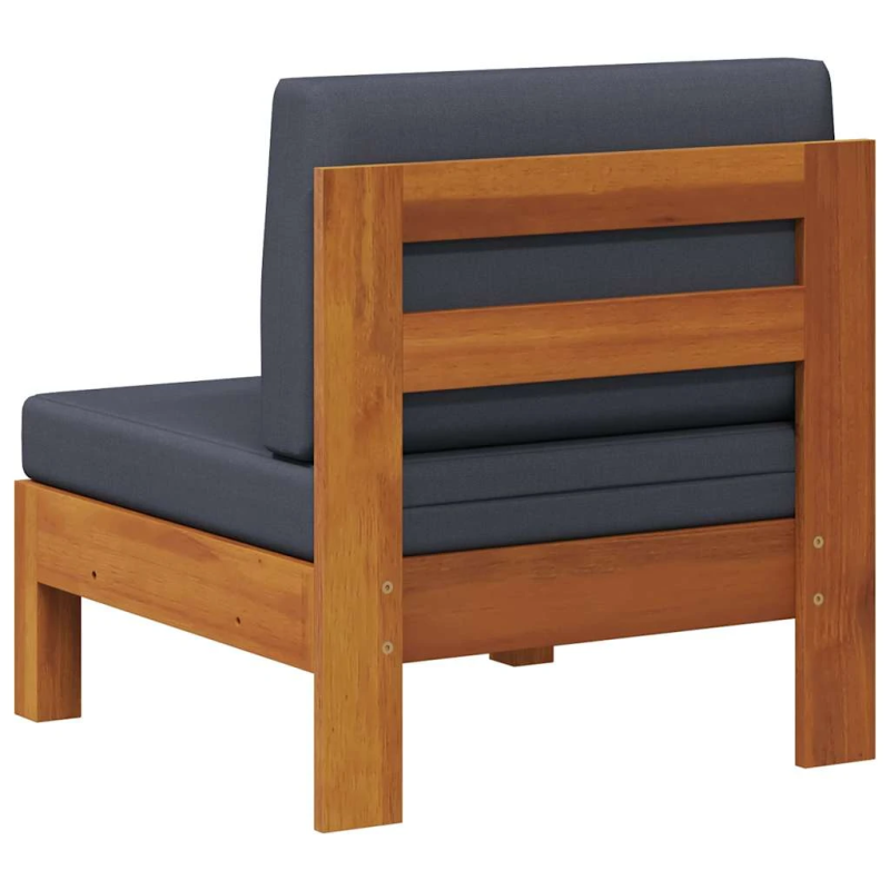 vidaXL vidējais dīvāns, tumši pelēki spilveni, akācijas masīvkoks