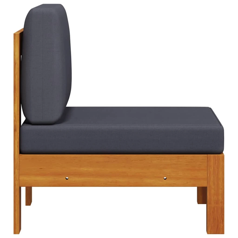 vidaXL vidējais dīvāns, tumši pelēki spilveni, akācijas masīvkoks