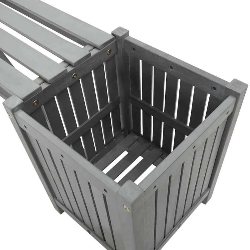 vidaXL dārza sols ar 2 puķu kastēm, 150 cm, pelēks akācijas masīvkoks