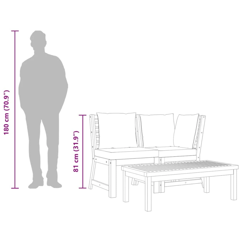 vidaXL 3-daļīgs dārza atpūtas mēbeļu komplekts ar matračiem, akācija