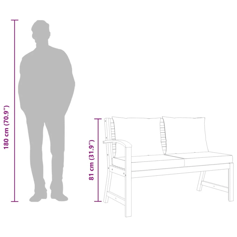 vidaXL dārza sols, 114,5 cm, krēmkrāsas spilveni, akācijas masīvkoks