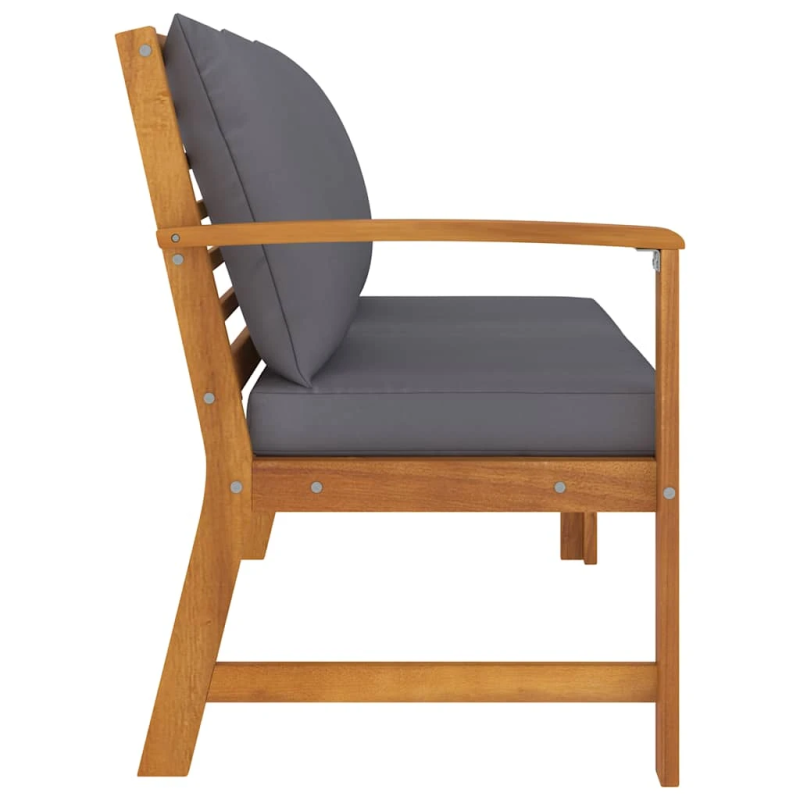 vidaXL dārza sols, 114,5 cm, pelēki spilveni, akācijas masīvkoks