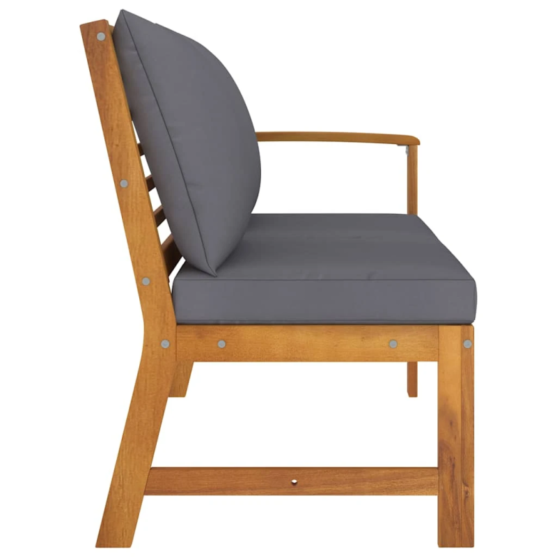 vidaXL dārza sols, 114,5 cm, pelēki spilveni, akācijas masīvkoks