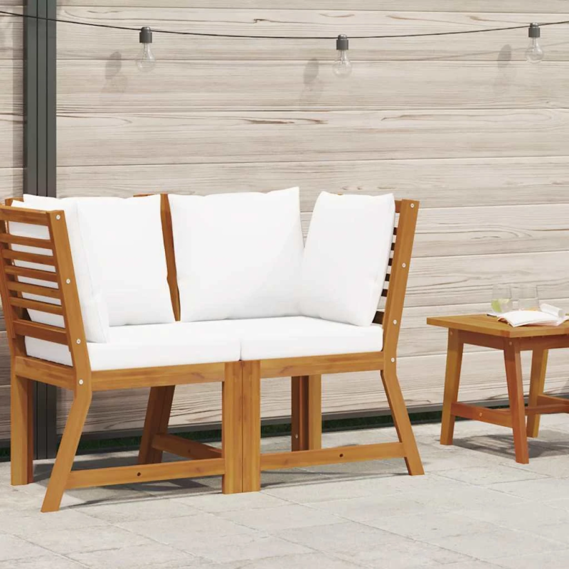 vidaXL stūra dīvāns ar krēmkrāsas matračiem, akācijas masīvkoks