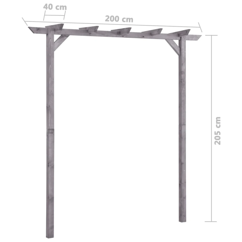 vidaXL dārza pergola, pelēka, 200x40x205 cm, impregnēts priedes koks