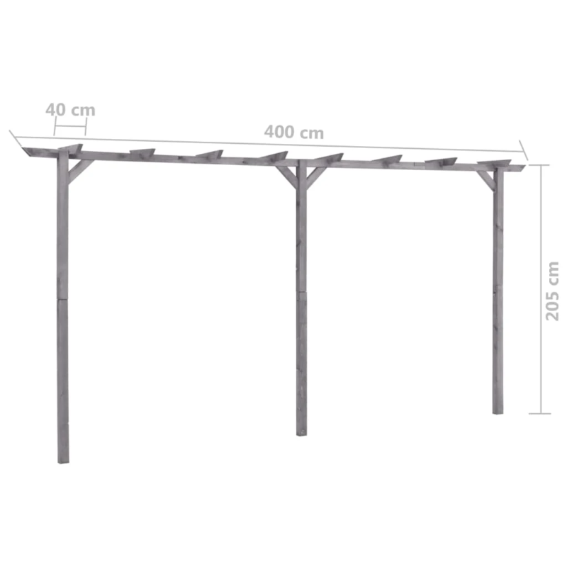 vidaXL dārza pergola, pelēka, 400x40x205 cm, impregnēts priedes koks