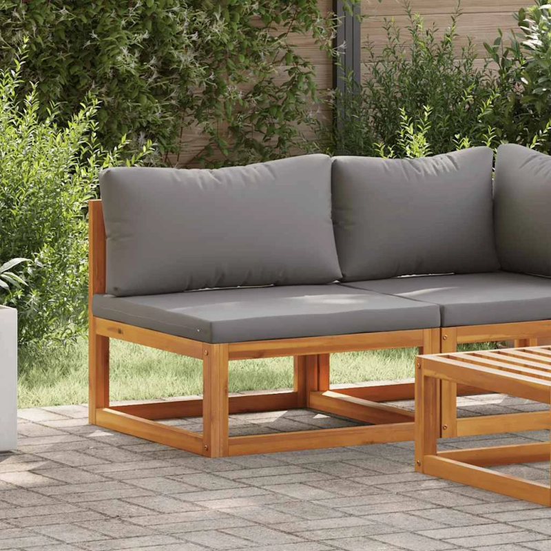 vidaXL vidējais dīvāns ar tumši pelēkiem matračiem, akācijas koks