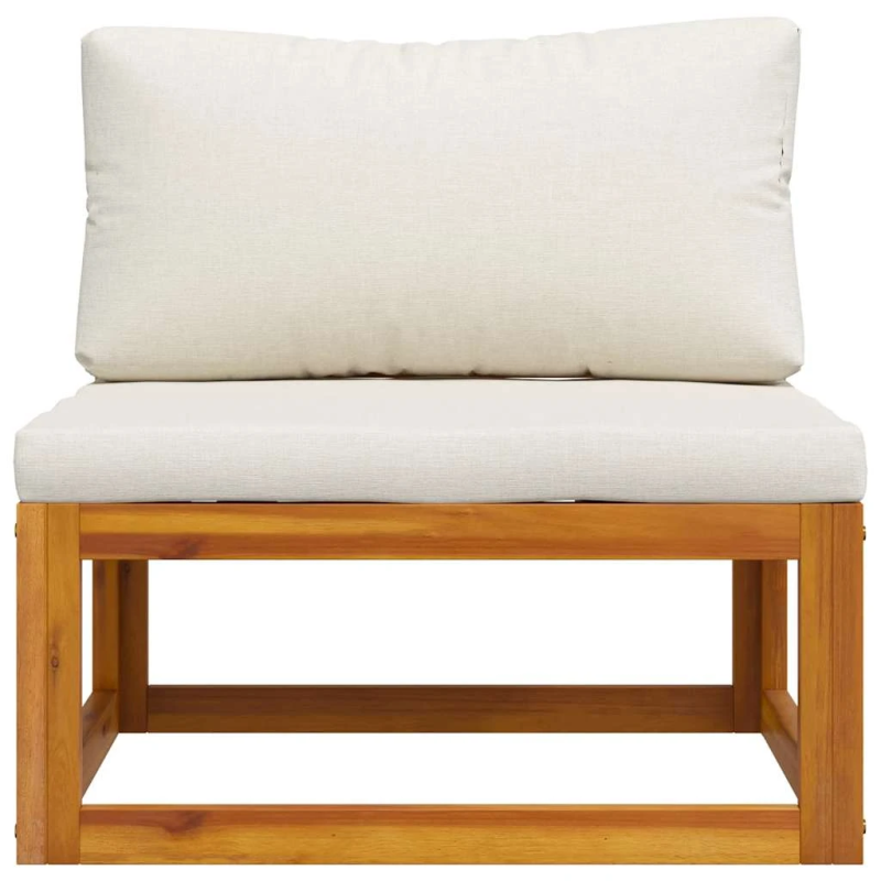 vidaXL vidējais dīvāns ar krēmbaltiem matračiem, akācijas masīvkoks