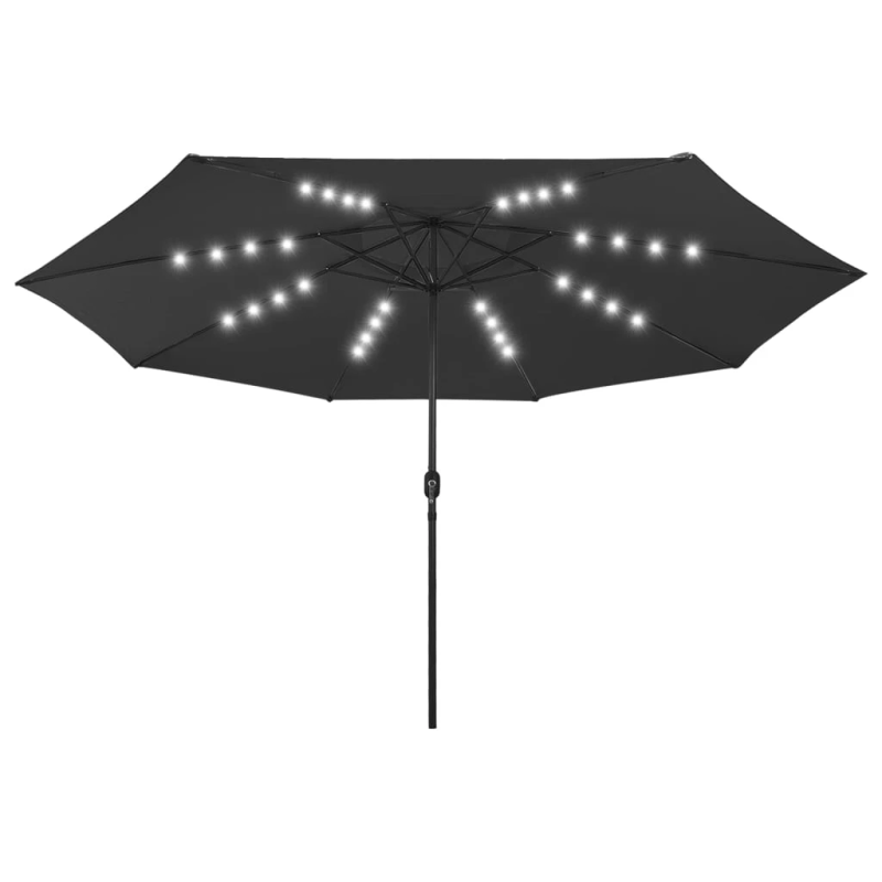 vidaXL dārza saulessargs ar LED gaismām un metāla kātu, 400 cm, melns