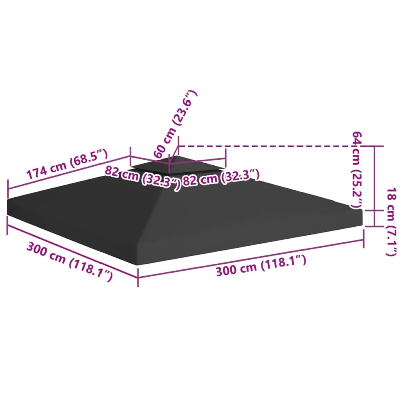 vidaXL nojumes jumta pārsegs, divdaļīgs, 310 g-m², 3x3 m, melns