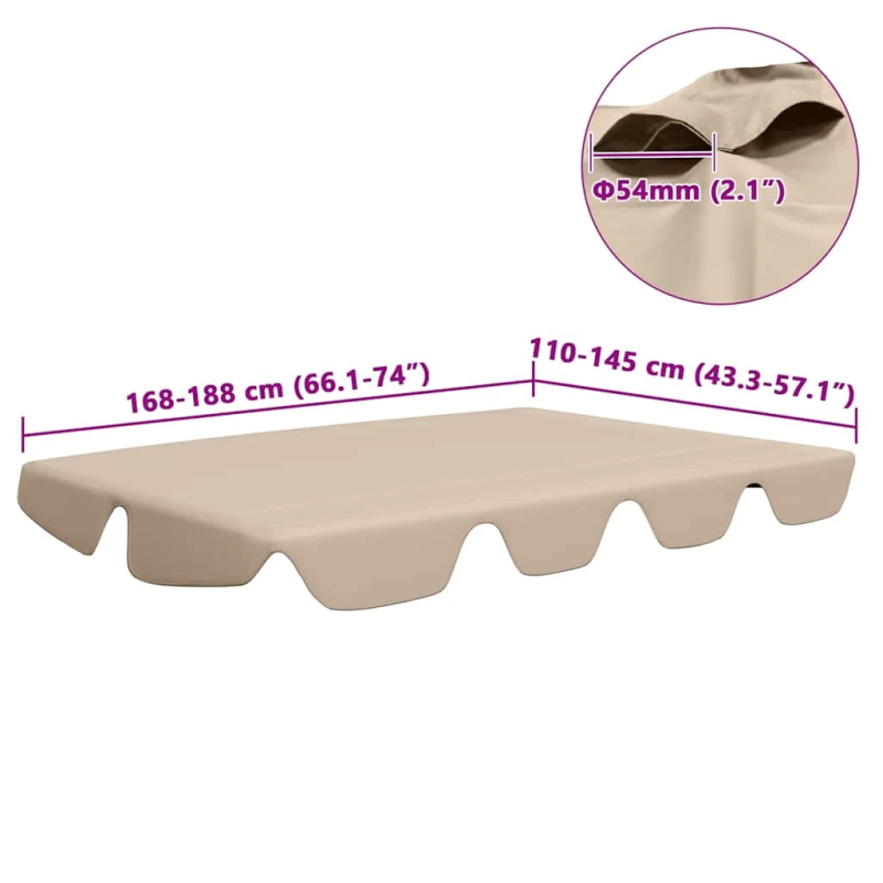 vidaXL dārza šūpoļu rezerves jumtiņš, bēšs, 188-168x145-110 cm