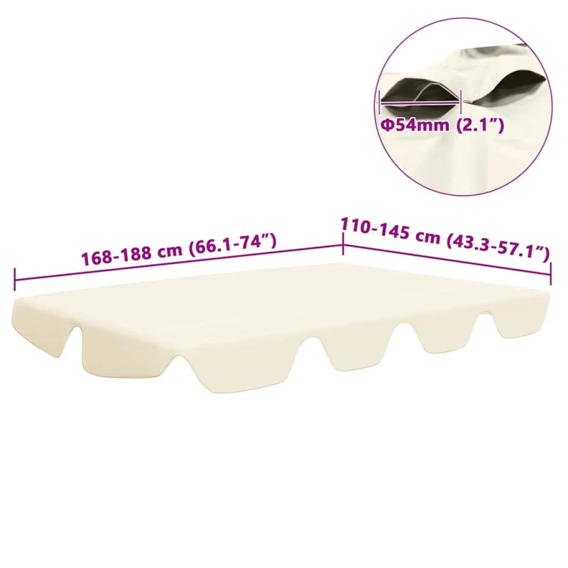 vidaXL dārza šūpoļu rezerves jumtiņš, krēmkrāsas, 188-168x145-110 cm