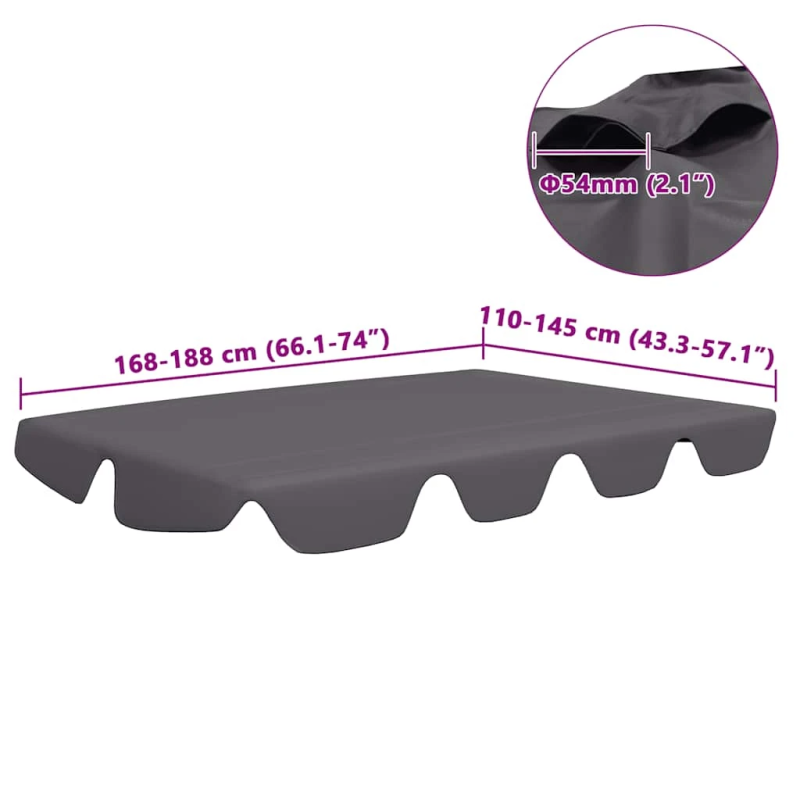 vidaXL dārza šūpoļu rezerves jumtiņš, pelēks, 188-168x145-110 cm