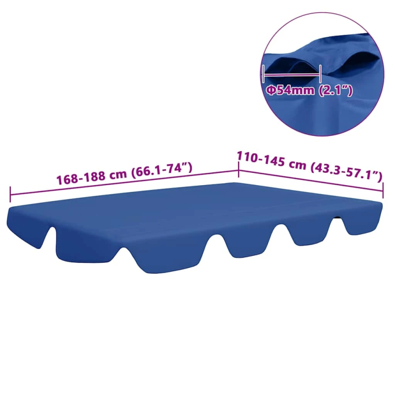 vidaXL dārza šūpoļu rezerves jumtiņš, zils, 188-168x145-110 cm