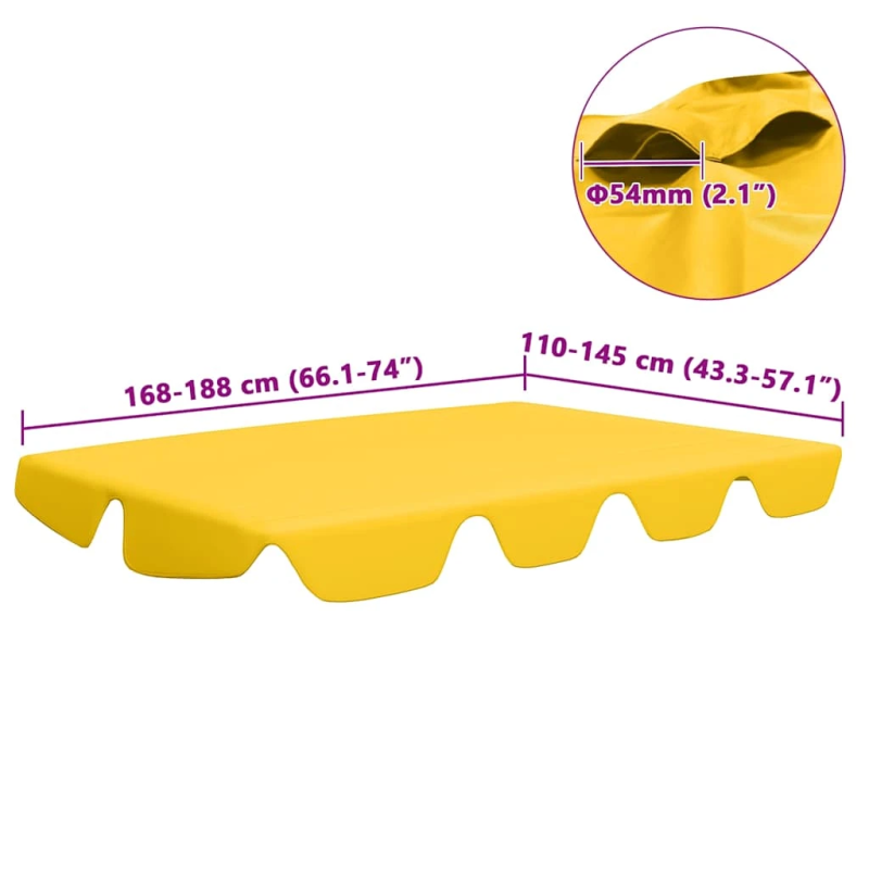 vidaXL dārza šūpoļu rezerves jumtiņš, dzeltens, 188-168x145-110 cm