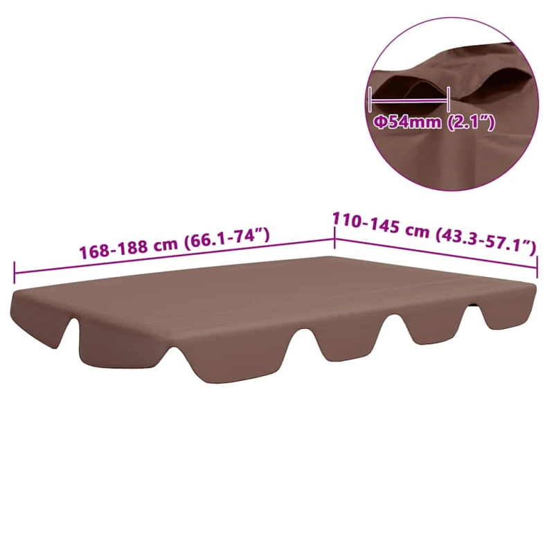 vidaXL dārza šūpoļu rezerves jumtiņš, brūns, 188-168x145-110 cm