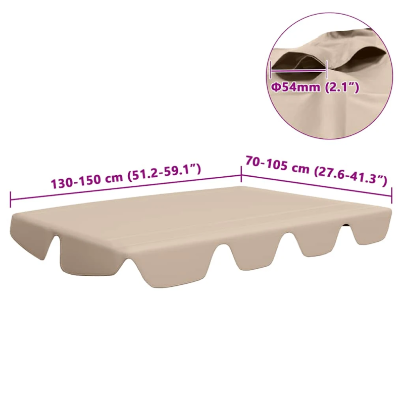 vidaXL dārza šūpoļu rezerves jumtiņš, bēšs, 150-130x105-70 cm