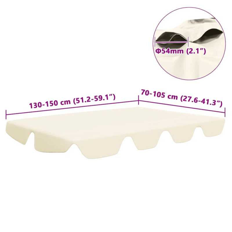 vidaXL dārza šūpoļu rezerves jumtiņš, krēmkrāsas, 150-130x105-70 cm