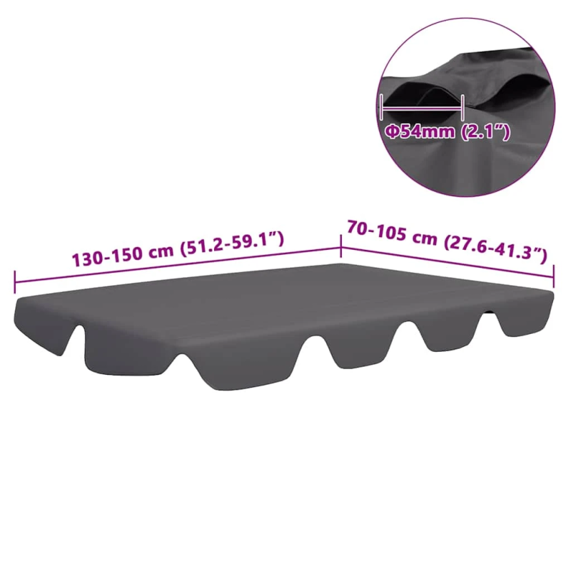 vidaXL dārza šūpoļu rezerves jumtiņš, pelēks, 150-130x105-70 cm