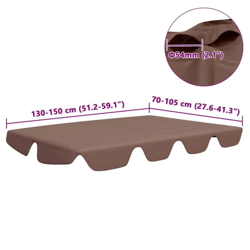 vidaXL dārza šūpoļu rezerves jumtiņš, brūns, 150-130x105-70 cm